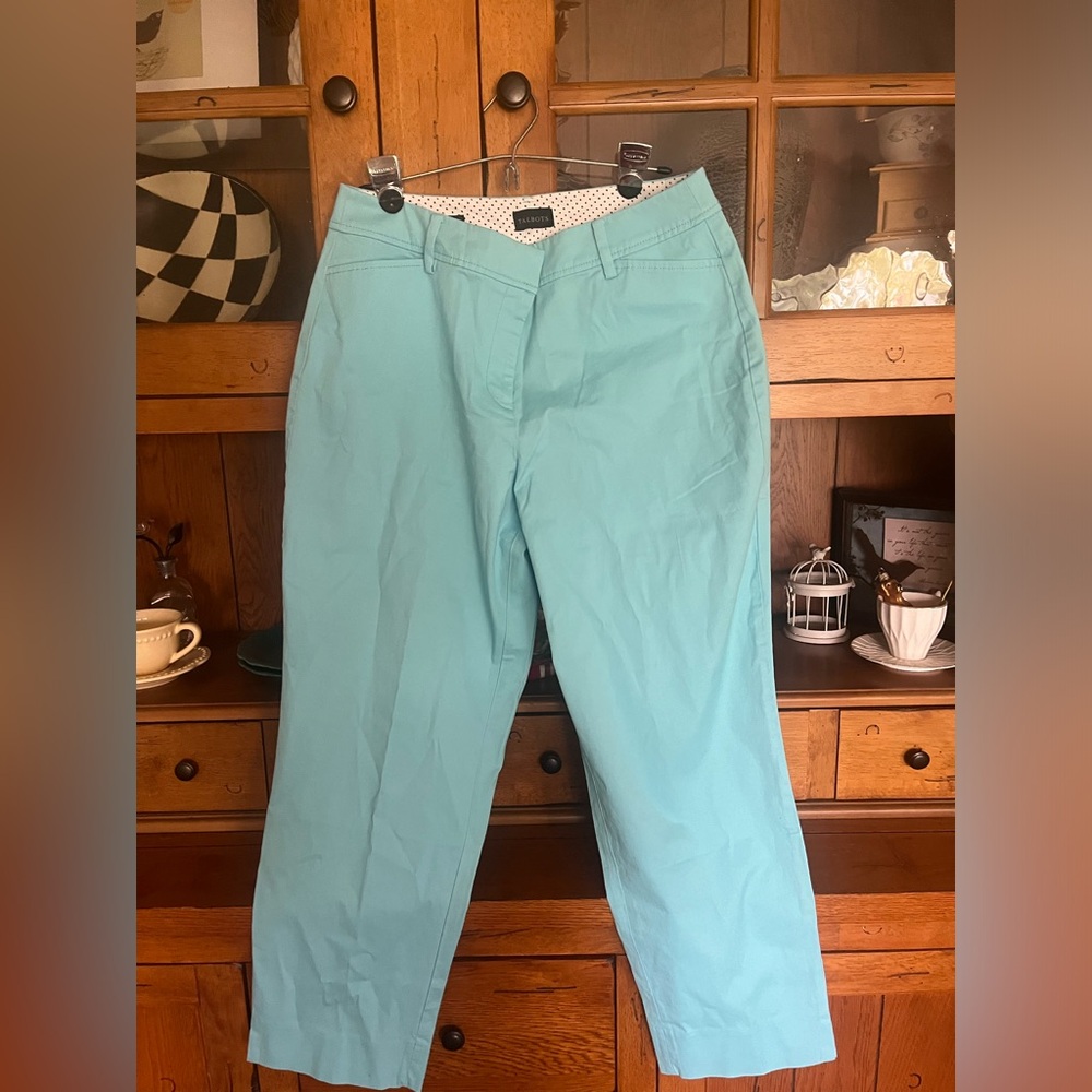 Talbot’s perfect crop twill pants, turquoise, like new, women’s size 10